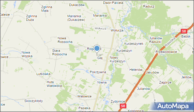 mapa Gaj, Gaj gmina Rawa Mazowiecka na mapie Targeo